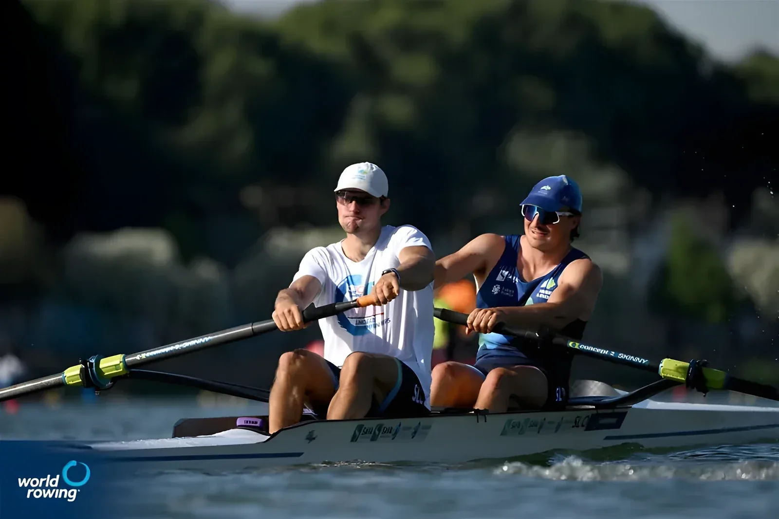 Isak (bow) racing the men's pair at the 2026 World Rowing Cup in Seville